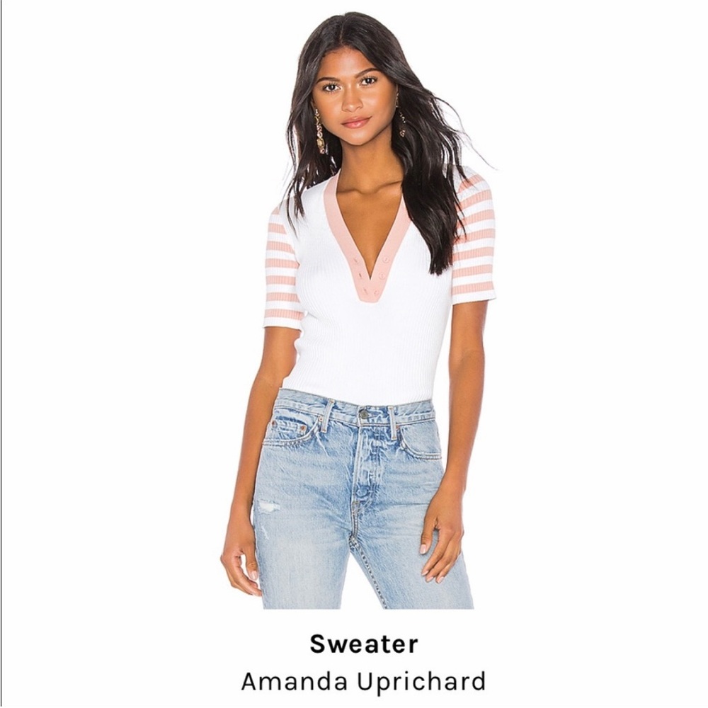 Amanda Uprichard White and Peach Ribbed Top
